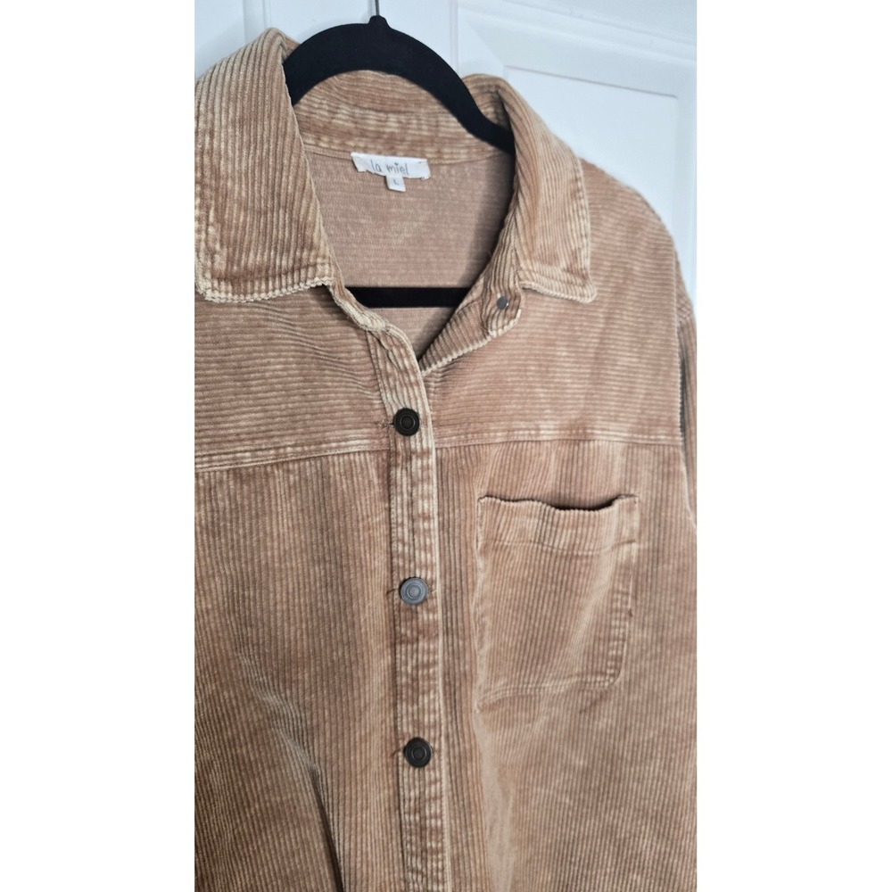 La Miel Oversized Corduroy Shacket Jacket Tan 100% Cotton Women's Large - Picture 3 of 9